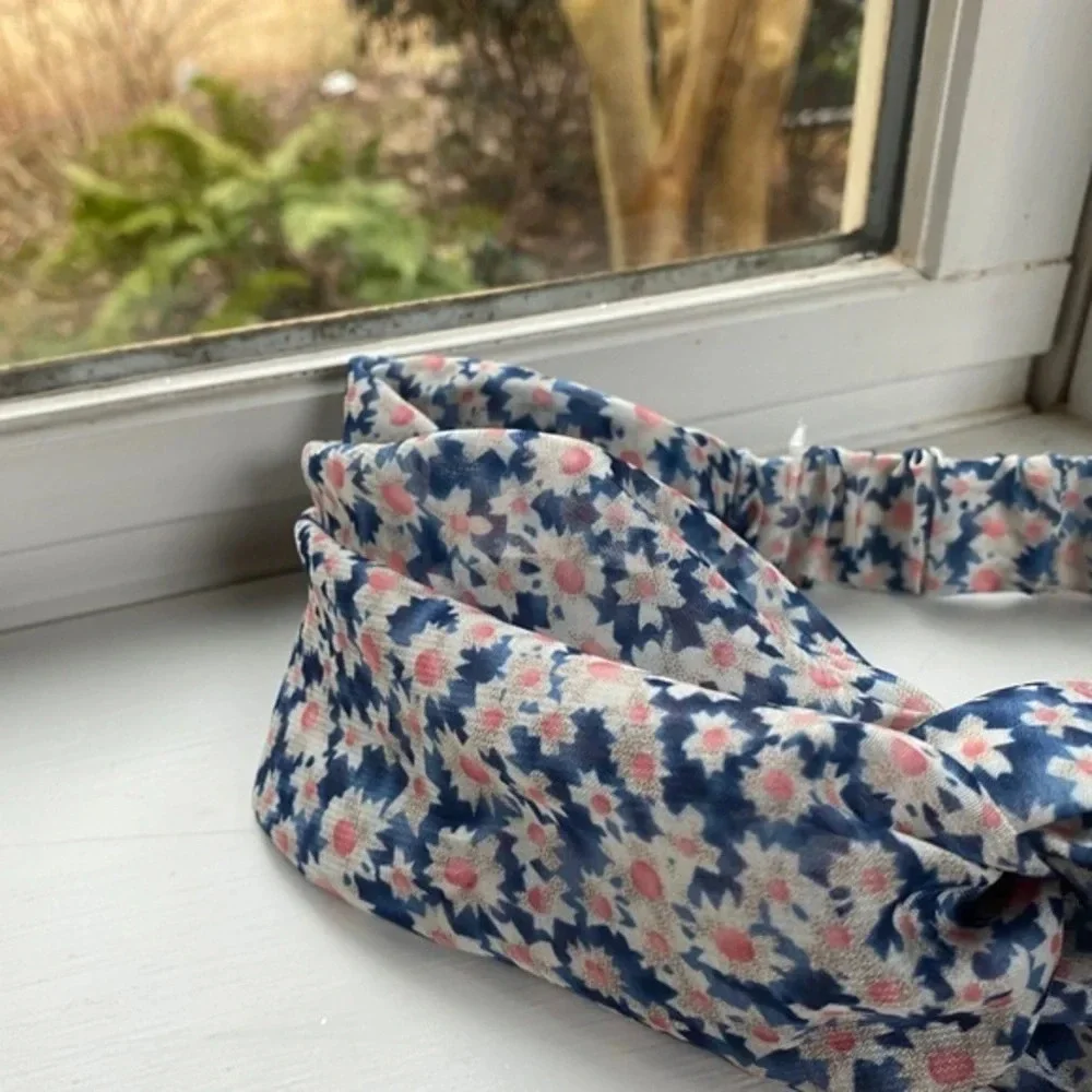 Anthropologie Blue Floral Twist Headband